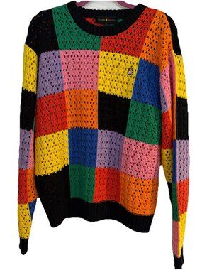 Rare Teddy Fresh Womens Multicolor Colorblock Crochet Pullover Sweater Size M